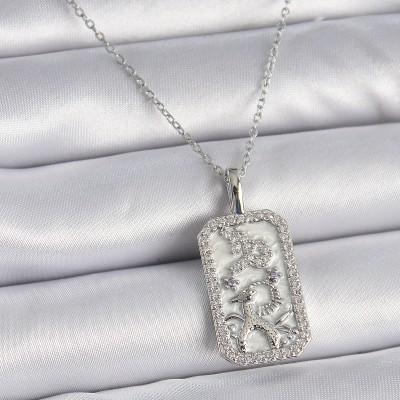 316L Çelik Gümüş Renk Zincir Oğlak Burcu Zirkon Taşlı Kadın Kolye