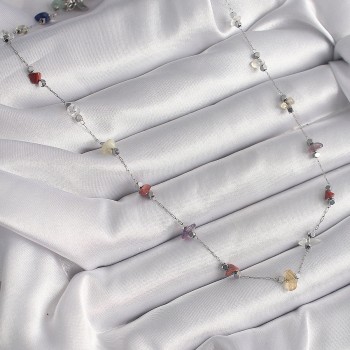 316L Çelik Gümüş Renk Zincir Renkli Doğaltaş Model Kadın Kolye