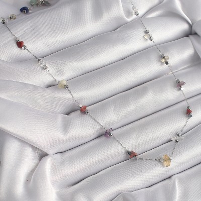 316L Çelik Gümüş Renk Zincir Renkli Doğaltaş Model Kadın Kolye