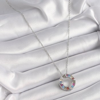 316L Çelik Gümüş Renk Zincir Renkli Zirkon Taşlı Xoxo Model Kadın Kolye