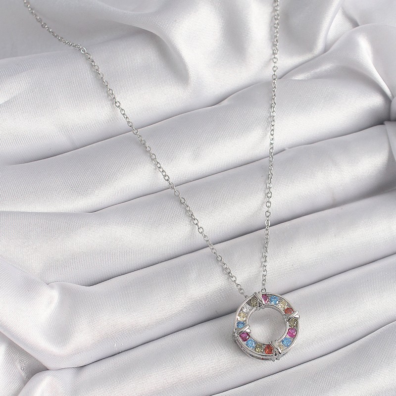 316L Çelik Gümüş Renk Zincir Renkli Zirkon Taşlı Xoxo Model Kadın Kolye