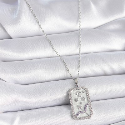 316L Çelik Gümüş Renk Zincir Yay Burcu Zirkon Taşlı Kadın Kolye