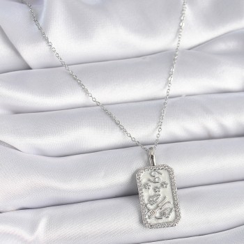 316L Çelik Gümüş Renk Zincir Yengeç Burcu Zirkon Taşlı Kadın Kolye