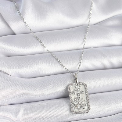 316L Çelik Gümüş Renk Zincir Yengeç Burcu Zirkon Taşlı Kadın Kolye