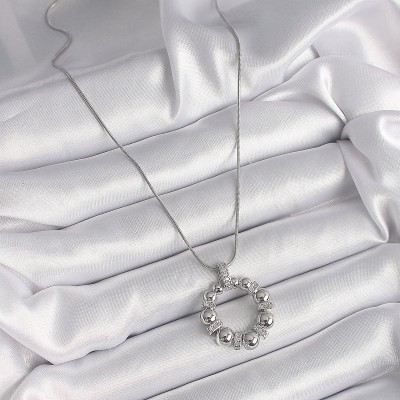 316L Çelik Gümüş Renk Zincir Zirkon Taş Detaylı Bombeli Halka Model Kadın Kolye