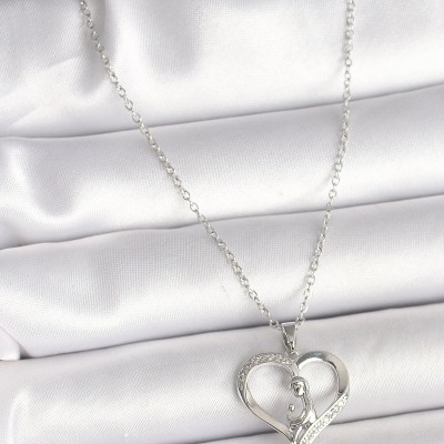 316L Çelik Gümüş Renk Zincir Zirkon Taş Detaylı Kalp Model Kadın Kolye