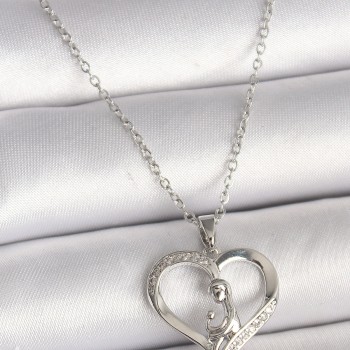 316L Çelik Gümüş Renk Zincir Zirkon Taş Detaylı Kalp Model Kadın Kolye