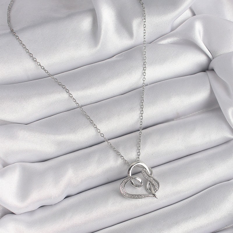 316L Çelik Gümüş Renk Zincir Zirkon Taş Detaylı Kalp Model Sonsuzluk Detay Kadın Kolye