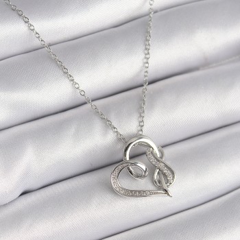 316L Çelik Gümüş Renk Zincir Zirkon Taş Detaylı Kalp Model Sonsuzluk Detay Kadın Kolye