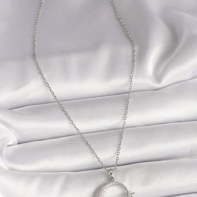 316L Çelik Gümüş Renk Zincir Zirkon Taşlı Ay Yıldız Model Sonsuzluk Detay Kadın Kolye