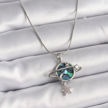 316L Çelik Gümüş Renk Zincir Zirkon Taşlı Gezegen Model Kadın Kolye