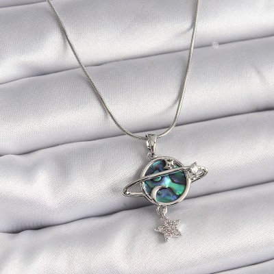 316L Çelik Gümüş Renk Zincir Zirkon Taşlı Gezegen Model Kadın Kolye