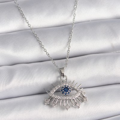 316L Çelik Gümüş Renk Zincir Zirkon Taşlı Göz Model Kadın Kolye