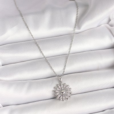 316L Çelik Gümüş Renk Zincir Zirkon Taşlı Güneş Model Kadın Kolye