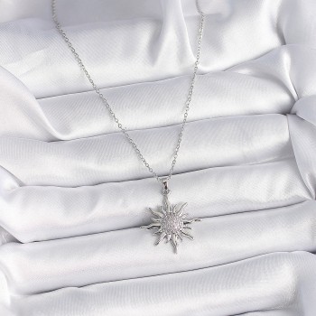 316L Çelik Gümüş Renk Zincir Zirkon Taşlı Güneş Model Kadın Yüzük