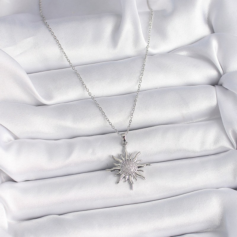 316L Çelik Gümüş Renk Zincir Zirkon Taşlı Güneş Model Kadın Yüzük