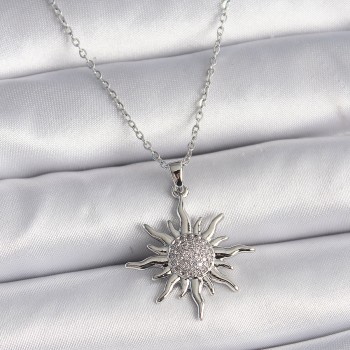 316L Çelik Gümüş Renk Zincir Zirkon Taşlı Güneş Model Kadın Yüzük