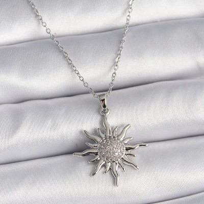 316L Çelik Gümüş Renk Zincir Zirkon Taşlı Güneş Model Kadın Yüzük