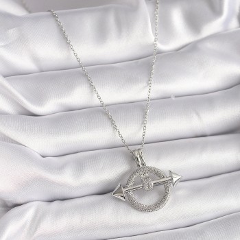 316L Çelik Gümüş Renk Zincir Zirkon Taşlı Halka Model Kadın Kolye