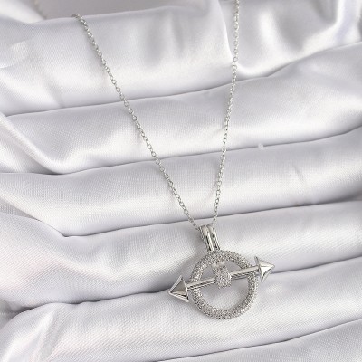 316L Çelik Gümüş Renk Zincir Zirkon Taşlı Halka Model Kadın Kolye