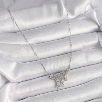 316L Çelik Gümüş Renk Zincir Zirkon Taşlı Kelebek Model Sallantı Detay Kadın Kolye