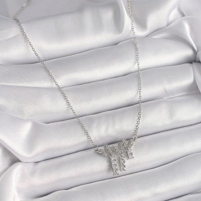 316L Çelik Gümüş Renk Zincir Zirkon Taşlı Kelebek Model Sallantı Detay Kadın Kolye