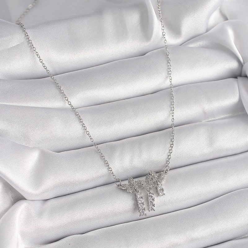 316L Çelik Gümüş Renk Zincir Zirkon Taşlı Kelebek Model Sallantı Detay Kadın Kolye