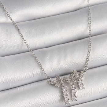 316L Çelik Gümüş Renk Zincir Zirkon Taşlı Kelebek Model Sallantı Detay Kadın Kolye