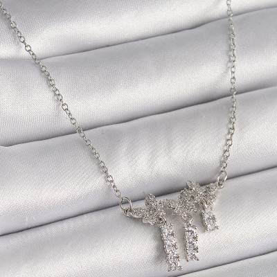 316L Çelik Gümüş Renk Zincir Zirkon Taşlı Kelebek Model Sallantı Detay Kadın Kolye