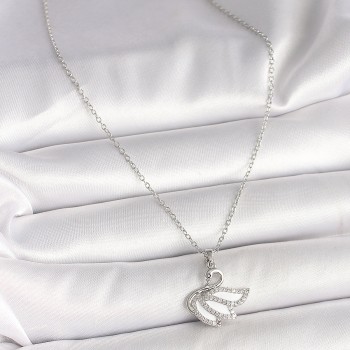 316L Çelik Gümüş Renk Zincir Zirkon Taşlı Kuğu Model Kadın Kolye