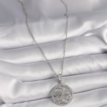 316L Çelik Gümüş Renk Zincir Zirkon Taşlı Lotus Model Kadın Kolye