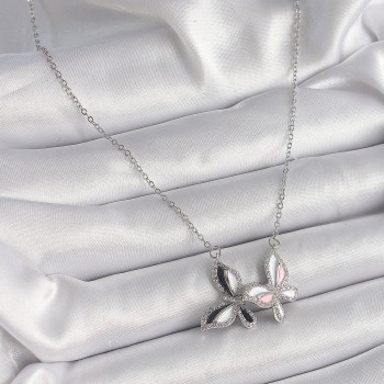 316L Çelik Gümüş Renk Zincir Zirkon Taşlı Renkli Kelebek Model Kadın Kolye