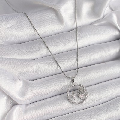 316L Çelik Gümüş Renk Zincir Zirkon Taşlı Yıldız Madalyon Model Kadın Kolye