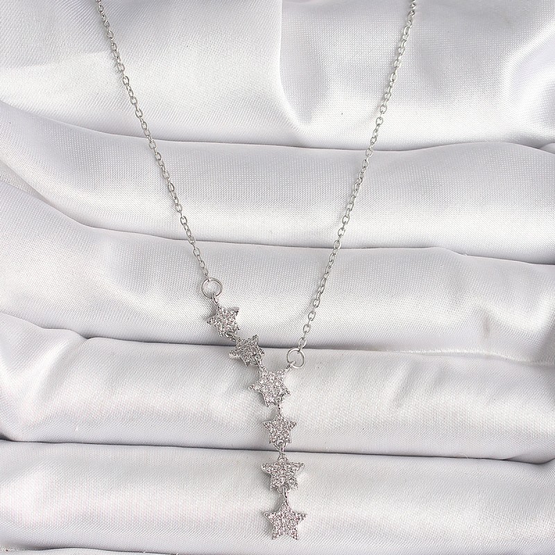 316L Çelik Gümüş Renk Zincir Zirkon Taşlı Yıldız Model Kadın Kolye