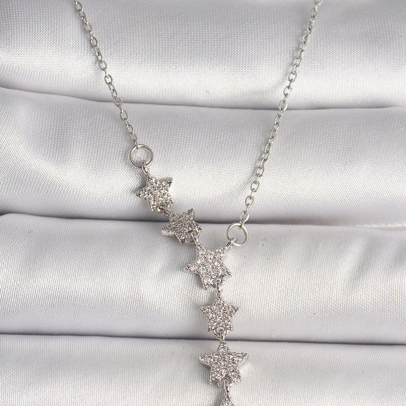 316L Çelik Gümüş Renk Zincir Zirkon Taşlı Yıldız Model Kadın Kolye