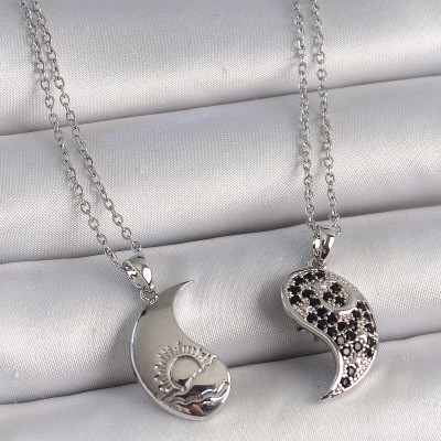316L Çelik Gümüş Renk Zincir Zirkon Taşlı Ying Yang Model Gün Batımı İşlemeli Arakdaşlık Kadın Kolye