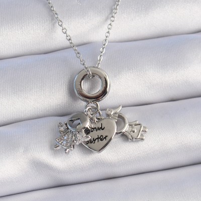 316L Çelik Gümüş Renk Zirkon Taş Detay Çocuk Figür Charm Model Kadın Kolye