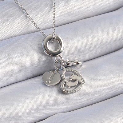 316L Çelik Gümüş Renk Zirkon Taş Detay Kalp Model Charm Kadın Kolye