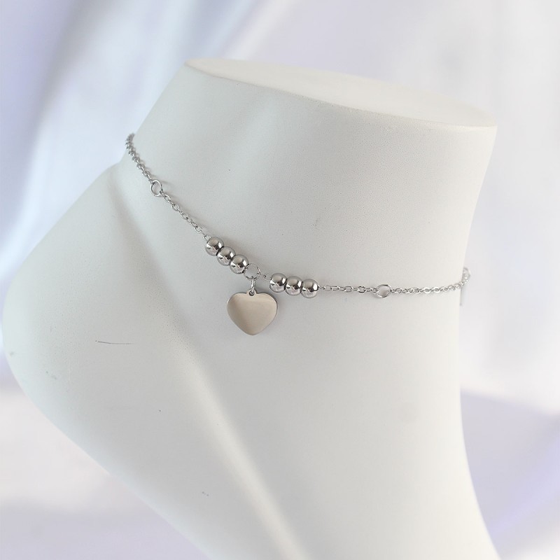 316L Çelik Gümüş Renk Zirkon Taş Detay Kalpli Halhal