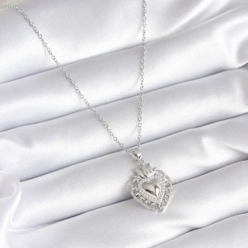 316L Çelik Gümüş Renk Zirkon Taş Detay Taç Kalp Model Kadın Kolye
