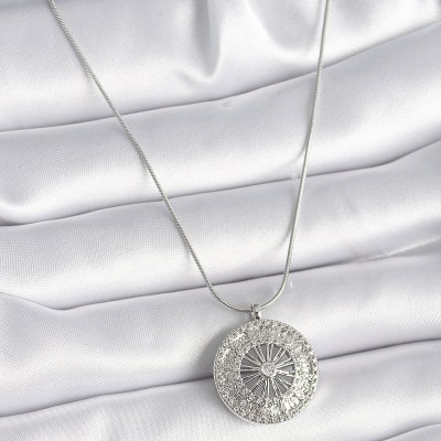 316L Çelik Gümüş Renk Zirkon Taşlı 12 Burç Madalyon Model Kadın Kolye