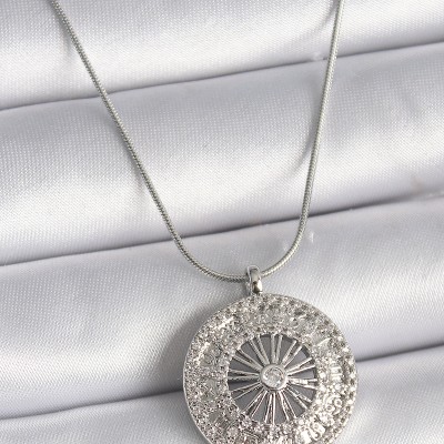 316L Çelik Gümüş Renk Zirkon Taşlı 12 Burç Madalyon Model Kadın Kolye