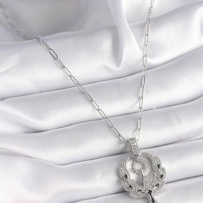 316L Çelik Gümüş Renk Zirkon Taşlı Anka Kuşu Model Kadın Kolye