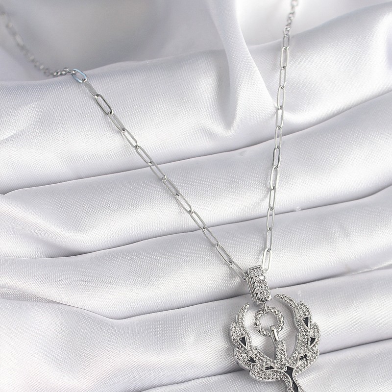 316L Çelik Gümüş Renk Zirkon Taşlı Anka Kuşu Model Kadın Kolye