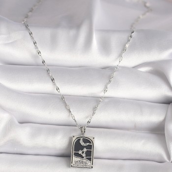 316L Çelik Gümüş Renk Zirkon Taşlı Ay Figürlü Taror Model Kadın Kolye