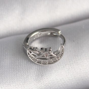 316L Çelik Gümüş Renk Zirkon Taşlı Ay Yıldız Model Tragus Piercing