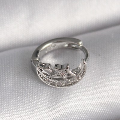 316L Çelik Gümüş Renk Zirkon Taşlı Ay Yıldız Model Tragus Piercing