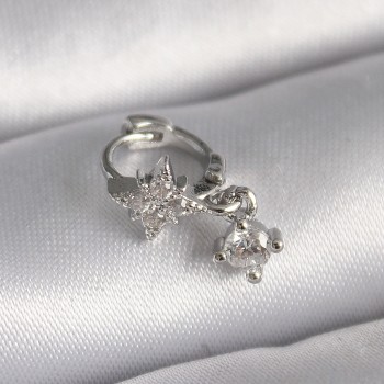 316L Çelik Gümüş Renk Zirkon Taşlı Çiçek Model Sallantı Detay Tragus Piercing