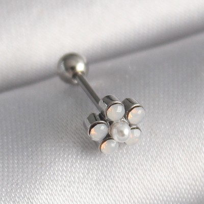 316L Çelik Gümüş Renk Zirkon Taşlı Çiçek Model Tragus Piercing