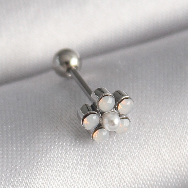 316L Çelik Gümüş Renk Zirkon Taşlı Çiçek Model Tragus Piercing